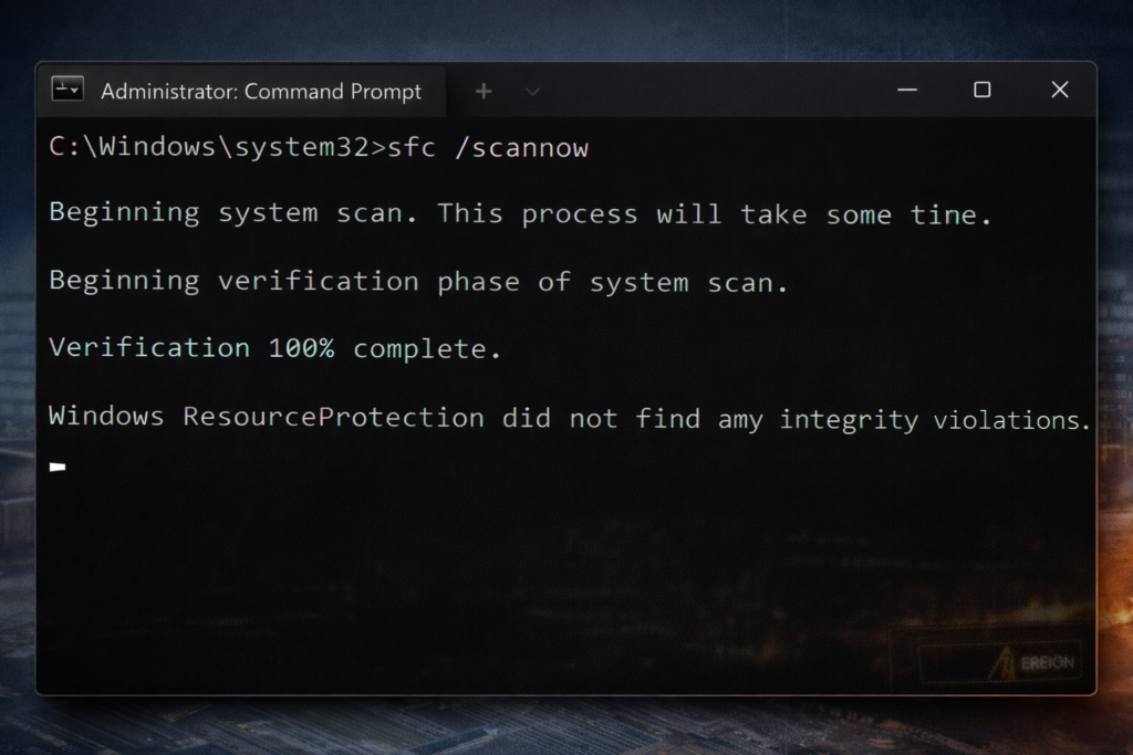 Screenshot: Windows Command Prompt running System File Checker
